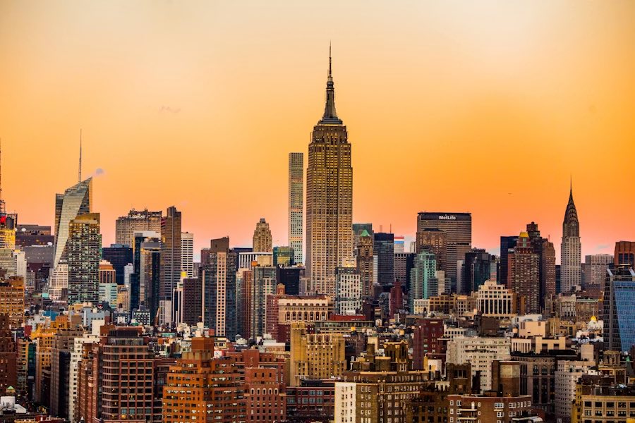 Manhattan high-rise buildings and apartments at sunset
